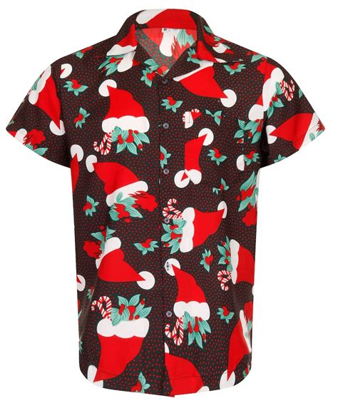 Christmas Hawaiian Shirt Mens Santa Loud Hawaii Surf Xmas Hat Party