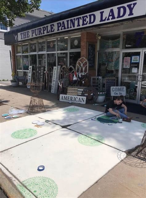 Stenciling Our Shop’s Front Concrete Sidewalk Using Chalk Paint® | The Purple Painted Lady