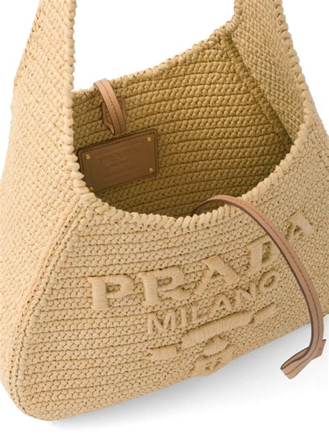 Prada Logo Embossed Raffia Shoulder Bag Farfetch Crochet Tote