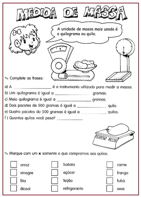 Pesando quilograma Kg Rérida Maria Atividades de matemática 3ano