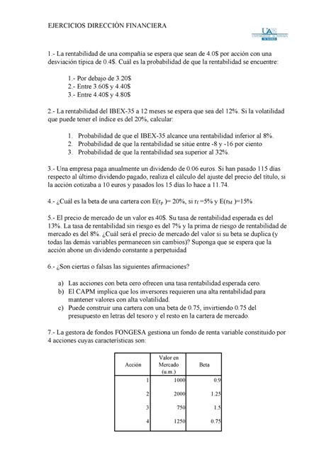 Ejercicios Dirección Financiera 2022 23 1 La rentabilidad de una