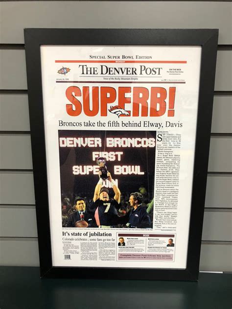 Denver Broncos Super Bowl Champion Framed Newspaper Front Etsy