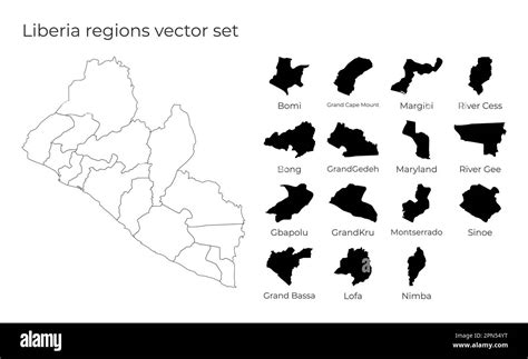 Liberia Map With Shapes Of Regions Blank Vector Map Of The Country With Regions Borders Of The