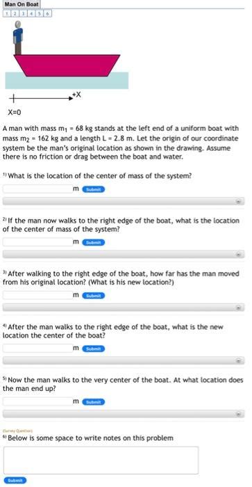 Solved A Man With Mass M Kg Stands At The Left End Of A Chegg