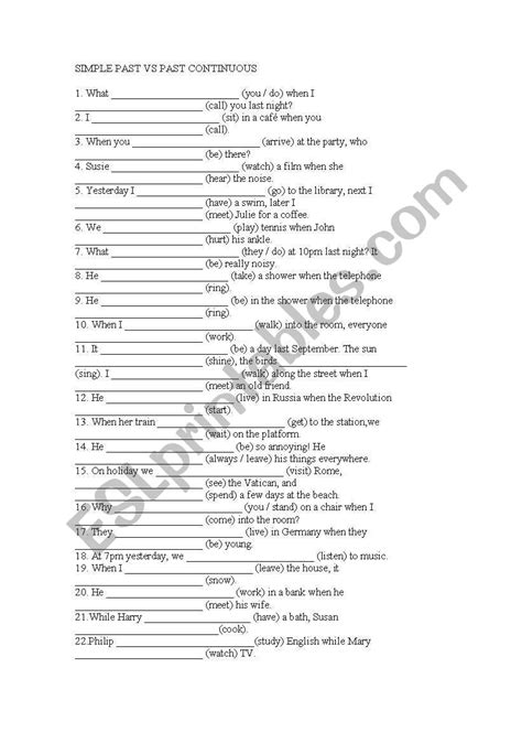 Simple Past Vs Past Continuous Esl Worksheet By Varahiel