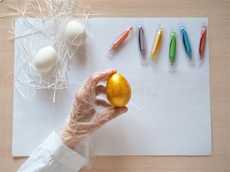 Painting of Golden Eggs for the Spring Holiday of Easter. Stock Image - Image of spring ...