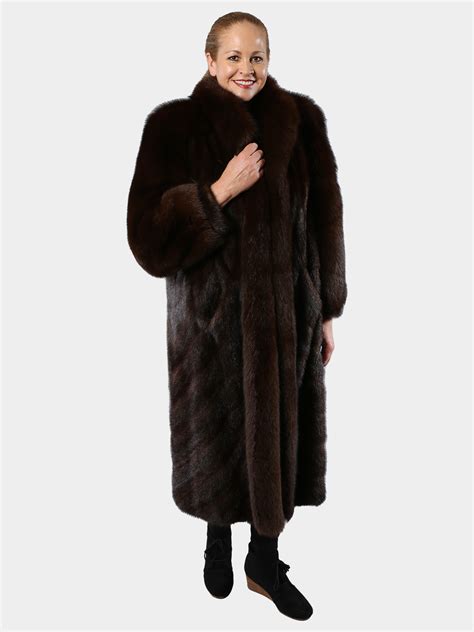 Dark Mahogany Mink Fur Coat W Fox Sleeves And Tuxedo Front Estate Furs