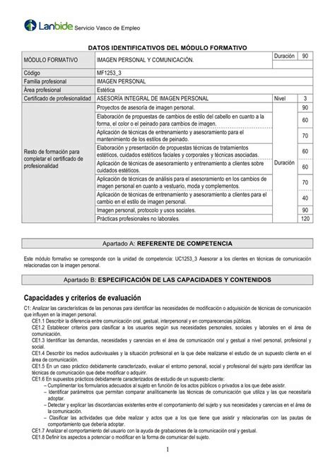 Pdf Datos Identificativos Del M Dulo Formativoapps Lanbide Euskadi