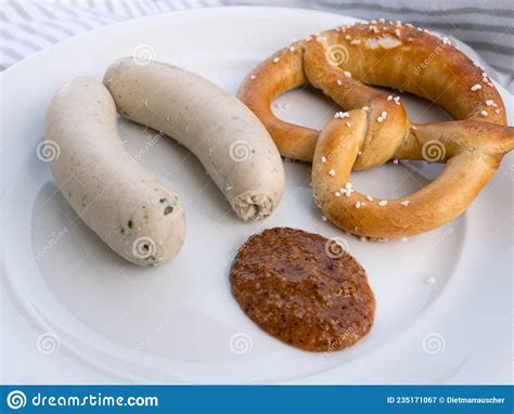 Weisswurt Bavarian White Sausage And Pretzel Stock Image Image Of Meal Cuisine 235171067