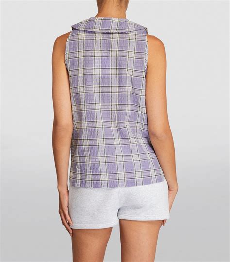 Womens Ganni Purple Seersucker Check Shirt Harrods Uk