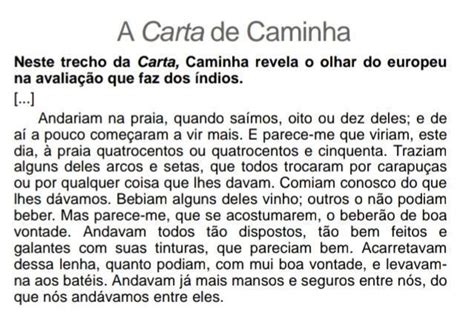 Por favor me ajudem é urgente Após a leitura desse trecho da Carta de