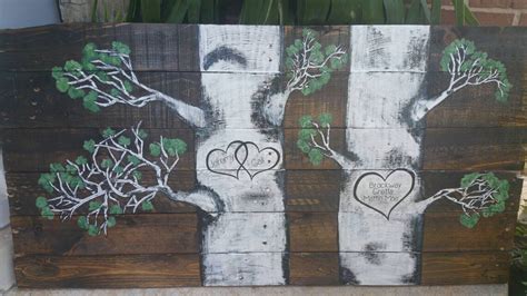 Pallet Wood Sign With Couples Initials Love Birch Trees Etsy