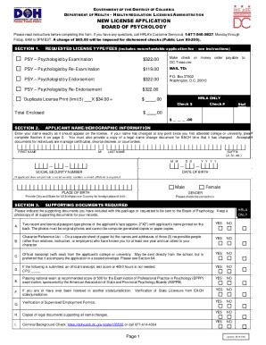 Fillable Online Dchealth Dc Application For Licensure As A Psychologist