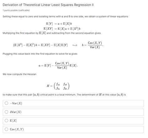 Solved Derivation Of Theoretical Linear Least Squares Chegg