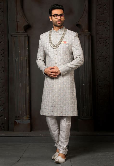 Grey Art Silk Indo Western Sherwani 251011