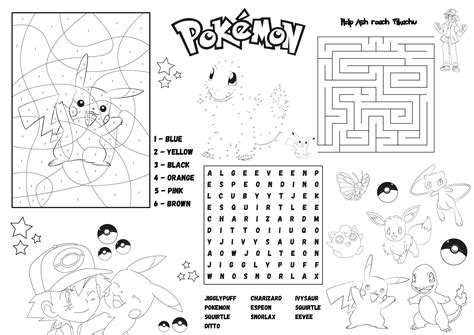 Printable Pokemon Activity Sheet Pokemon Birthday Activity Pokemon