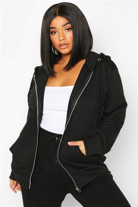 Womens Plus Basic Oversized Zip Through Hoody Kvinnor Hoodie Outfit Hoodie