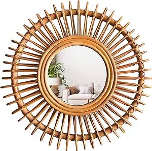 Amazon Boho Rattan Sunburst Wall Mirror Inch Coastal Wicker