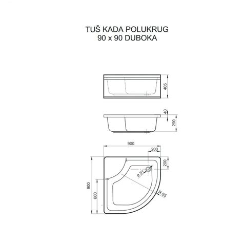 TUŠ KADA POLYAGRAM POLUKRUŽNA DUBOKA 90 S OBLOGOM FI 52 Cijena