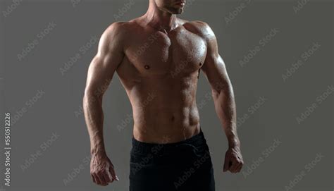 Chest Muscles Muscular Shirtless Manked Man Model Showing Six Pack Abs