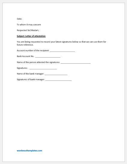 Attestation Letter For Bank Sample Template Download Free