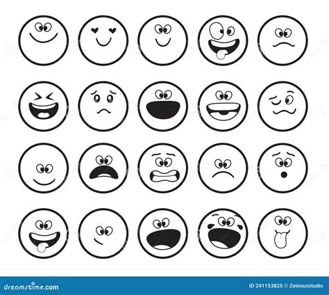 Juego De Vectores De Caracteres Blanco Y Negro De Emoji Emoticono