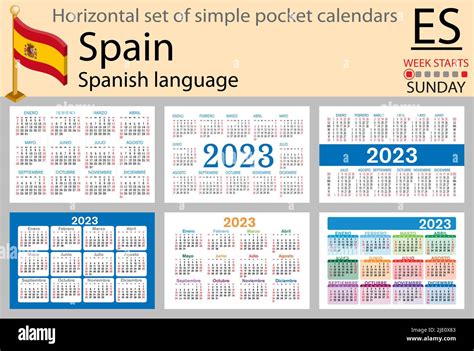 Calendario de bolsillo horizontal español para 2023 dos mil veintitrés