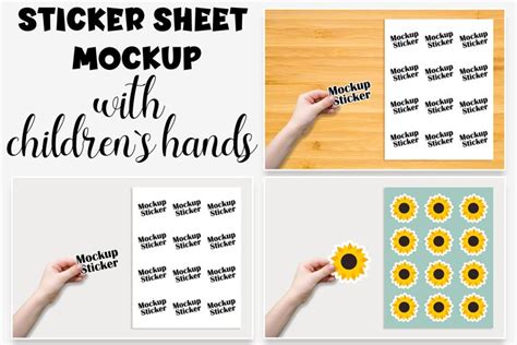 Sticker mockup. Child Hand Sticker sheet Mockup PSD file.