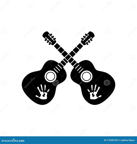 Two Crossed Guitars Icon Musical Instrument Isolated On White Background Stock Vector