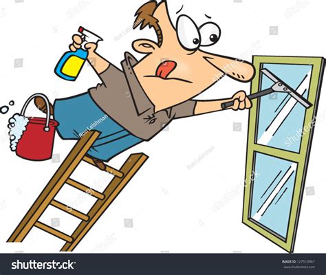 Vector Illustration Cartoon Man Cleaning Window Stock Vector (Royalty ...