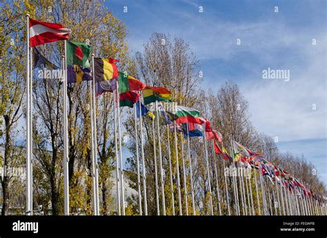 Lisbon Portugal Flags Of The World In The Park Of Nations In The City