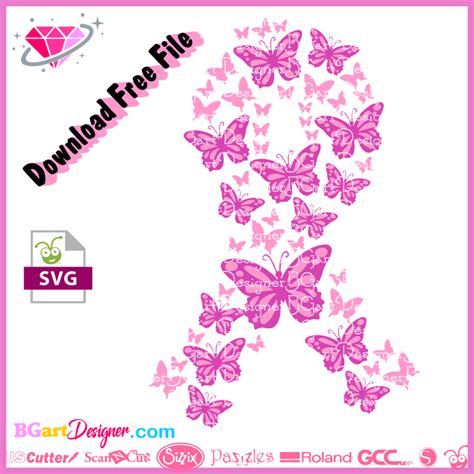 Free Pink Ribbon Butterfly Svg Cut File October Pink