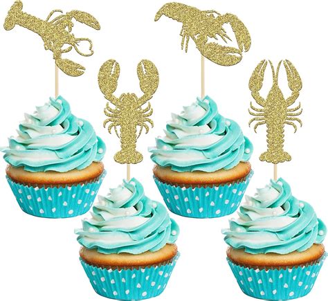 Amazon Pack Crawfish Cupcake Toppers Gold Glitter Lobster