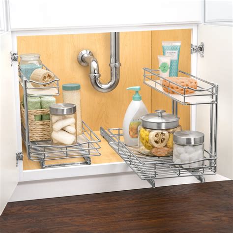 Lynk Roll Out Under Sink Cabinet Organizer - Pull Out Two Tier Sliding Shelf - 11.5 in. wide x ...