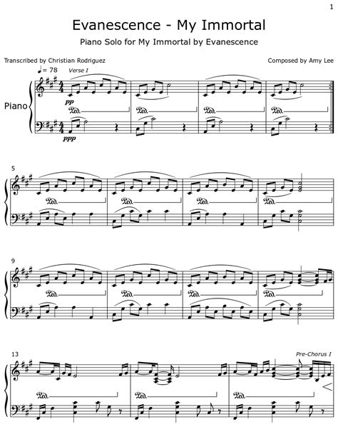 Evanescence - My Immortal - Sheet music for Piano