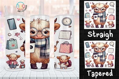 Hot Mess Mom Highland Cow Tumbler Graphic By HugHang Art Studio Creative Fabrica
