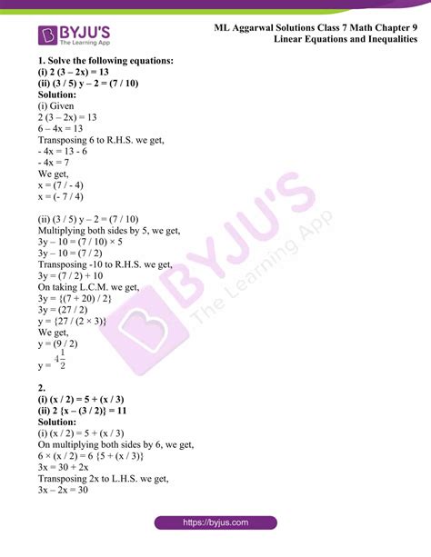 ML Aggarwal Solutions For Class 7 Maths Chapter 9 Linear Equations And