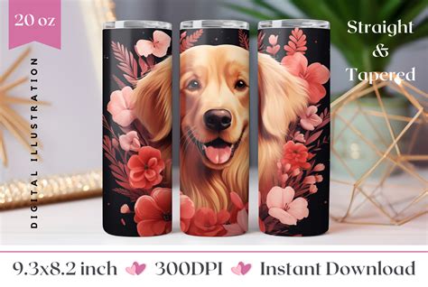 Golden Retriever Tumbler Sublimation PNG Graphic By Ailirel Design