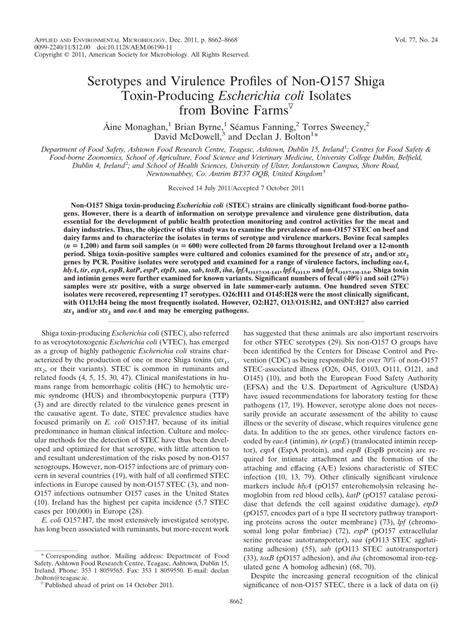 Pdf Serotypes And Virulence Profiles Of Non O157 Shiga Toxin