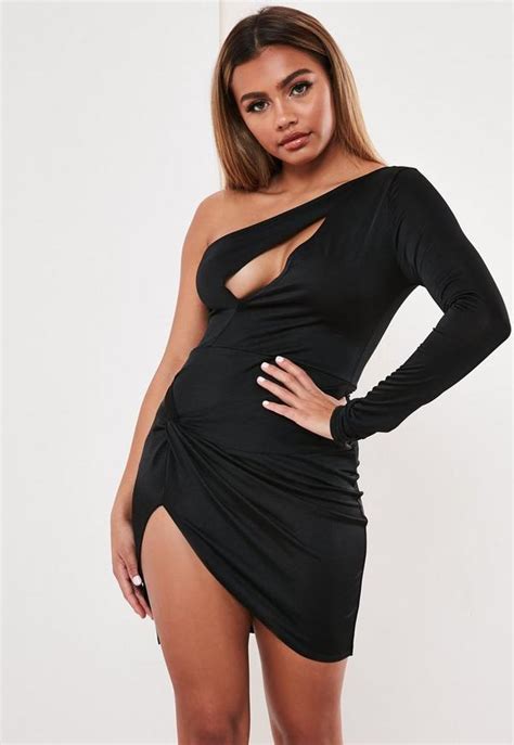 Black Slinky One Sleeve Twist Bodycon Mini Dress Missguided