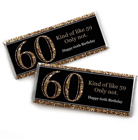 Big Dot Of Happiness Adult 60th Birthday Gold Candy Bar Wrappers