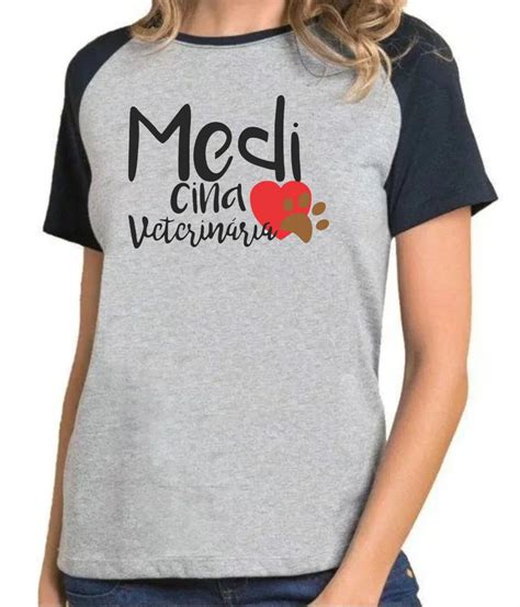 Camiseta Raglan Cinza Medicina Veterin Ria Unissex Babylook