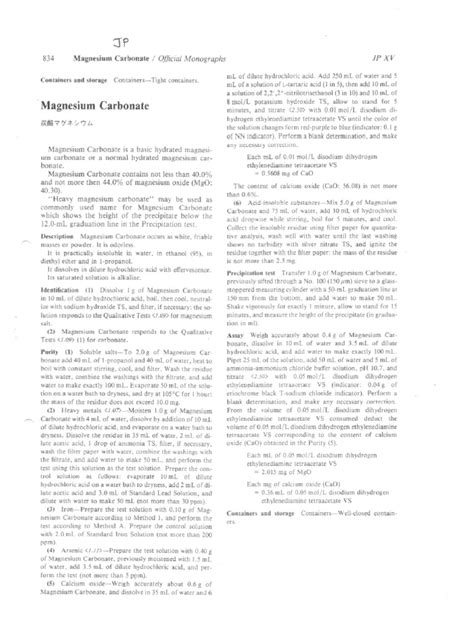 Magnesium Carbonate JP | PDF | Magnesium | Solubility