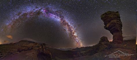 sky stars desert landscape rock formation night milky way canary ...