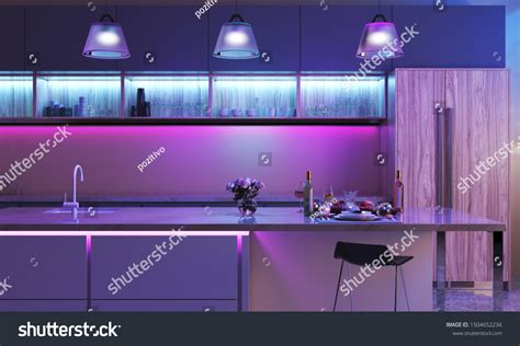 Modern Kitchen Colored Led Lights Light Stock Illustration 1504652234