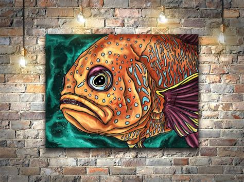 Grumpy Old Fish Wall Art Funny Pop Art Fish Painting Printed Etsy