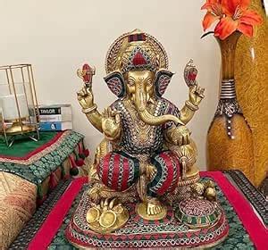 Buy ARTSIKIA Brass Blessing Ganesh Statue With Laddo Sitting Gajanan