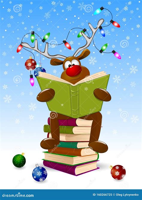 Reindeer Reading A Books For Christmas Stock Vector Illustration Of