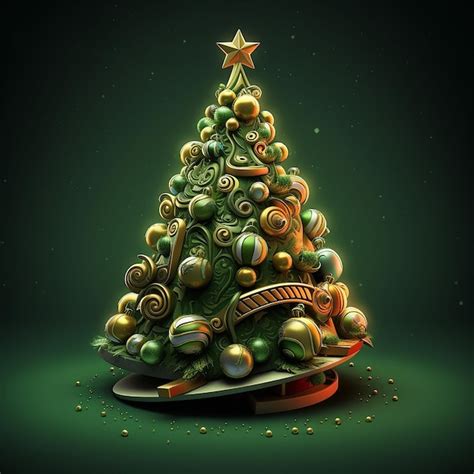 Premium Ai Image A Green And Gold Christmas Tree Is Shown With Gold