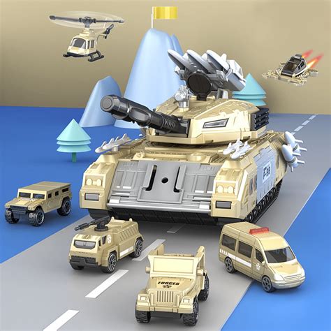 Military Toy Tank Set For Kids Military Transport Tank And 8pcs Army